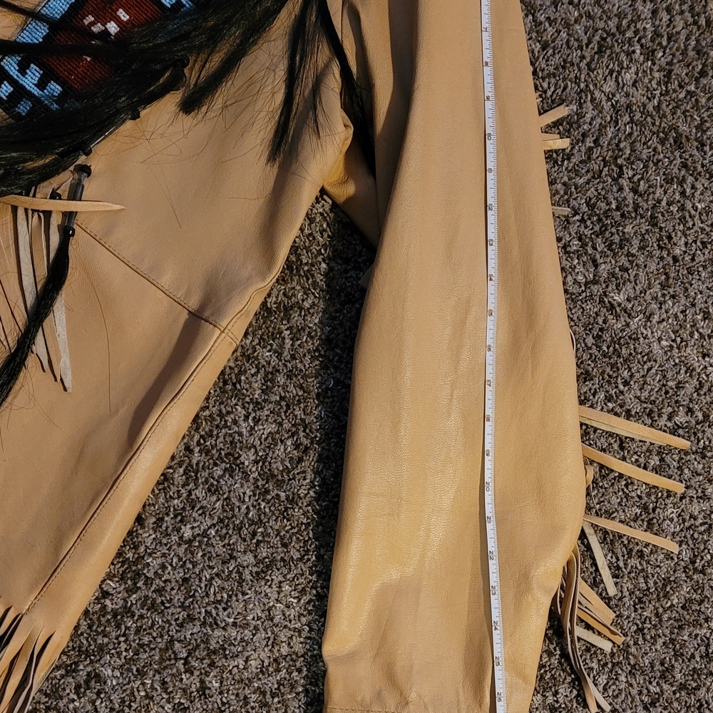 Fringed Leather Jacket with Beaded Design - Picture 2 of 12
